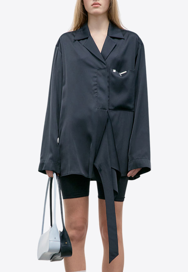 LOW CLASSIC Wrap-Style Satin Shirt Black LW251BL02BK_BLACK