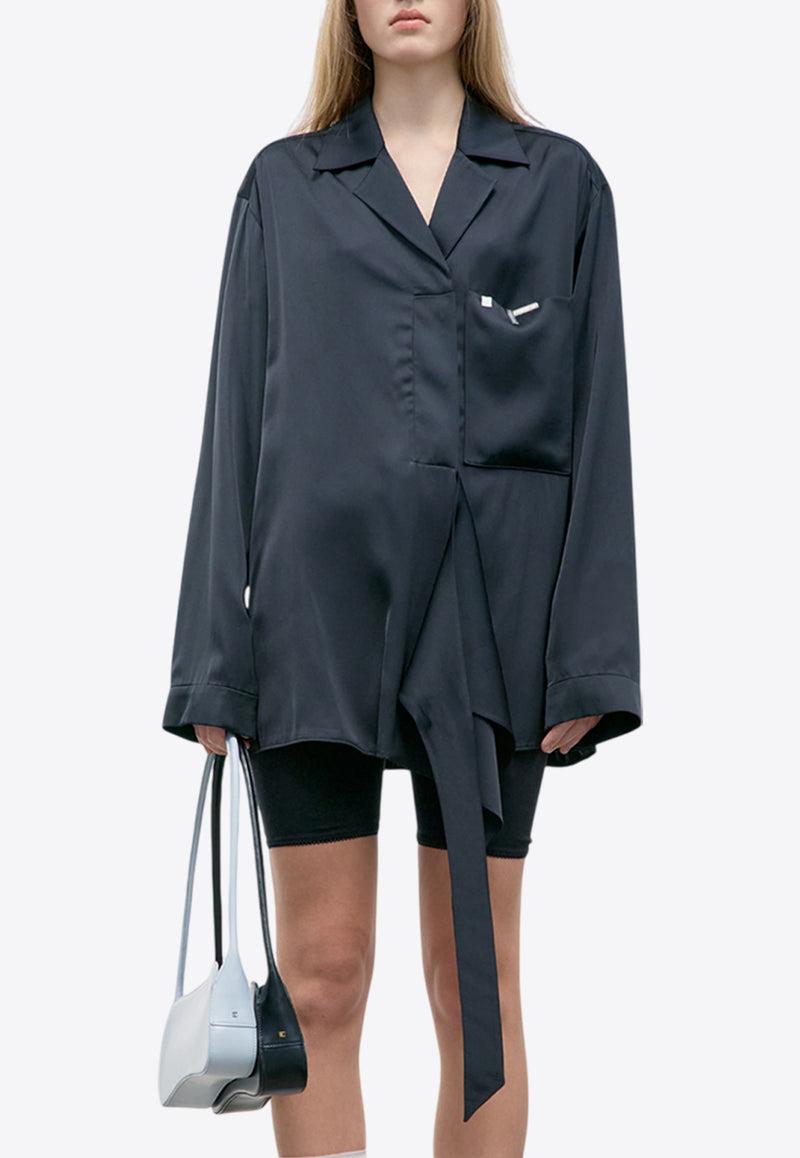 LOW CLASSIC Wrap-Style Satin Shirt Black LW251BL02BK_BLACK