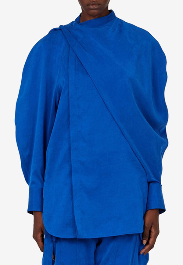 Ferragamo Long-Sleeved Asymmetric Wrap Shirt Blue 13G800 C 782809 KLEIN BLUE