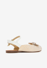 BABYWALKER Girls Rhinestone Embellished Flats with Crystal-Bow Beige bPB/5868_IVORY