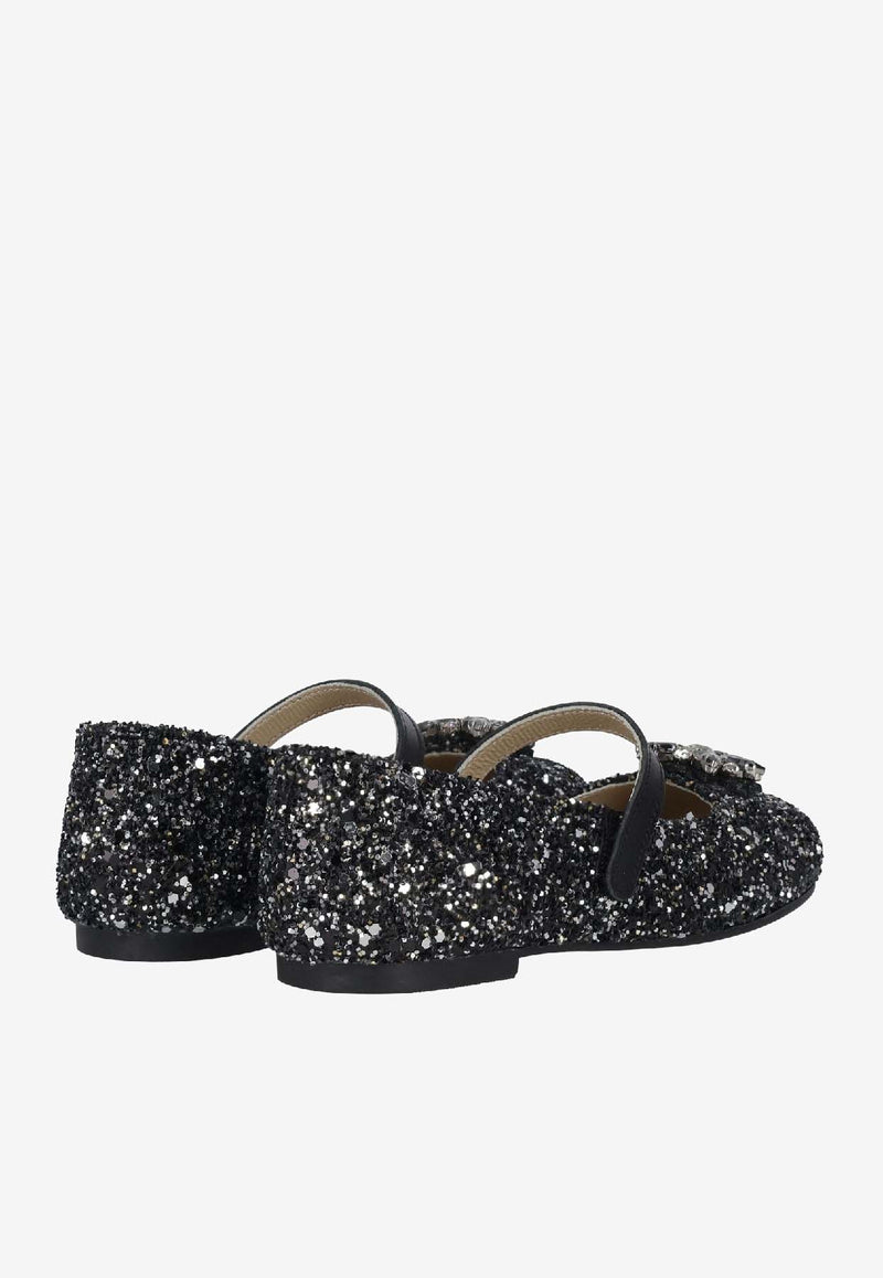 BABYWALKER Girls Glittered Ballet Flats Black bPB/5886_BLACK