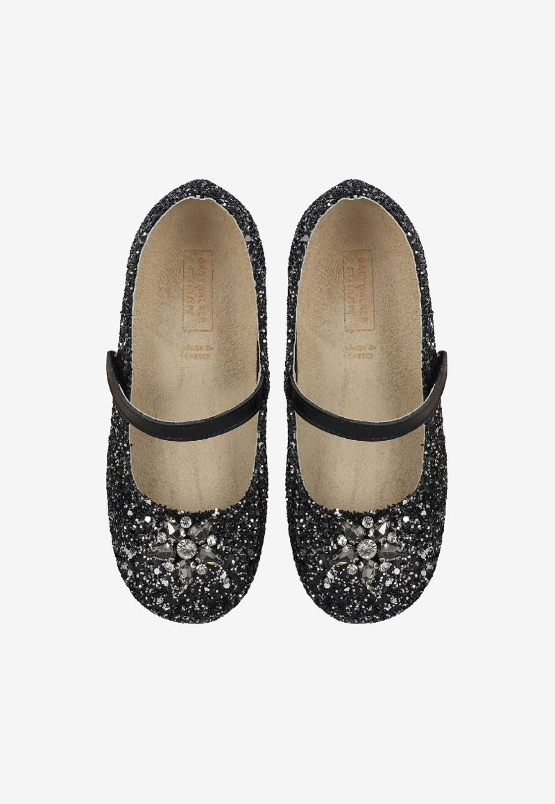 BABYWALKER Girls Glittered Ballet Flats Black bPB/5886_BLACK