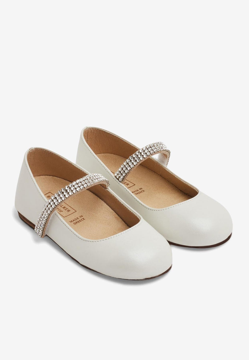 BABYWALKER Girls Crystal-Embellished Ballet Flats Ivory bPB/6003_IVORY