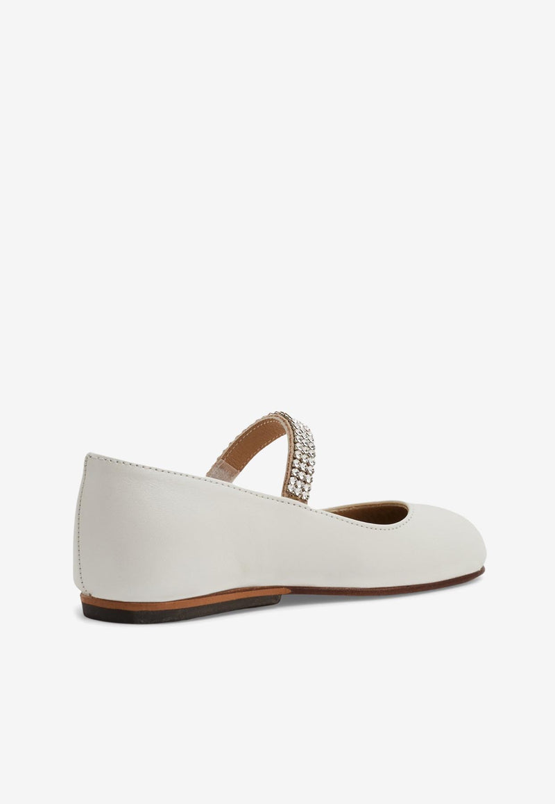 BABYWALKER Girls Crystal-Embellished Ballet Flats Ivory bPB/6003_IVORY