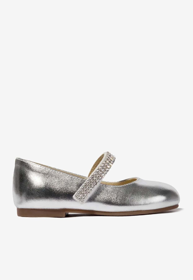 BABYWALKER Girls Crystal Embellished Ballet Flats Silver bPB/6111_SILVER