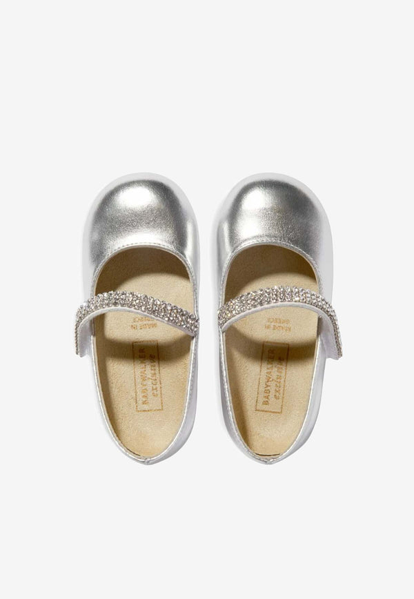 BABYWALKER Girls Crystal Embellished Ballet Flats Silver bPB/6111_SILVER