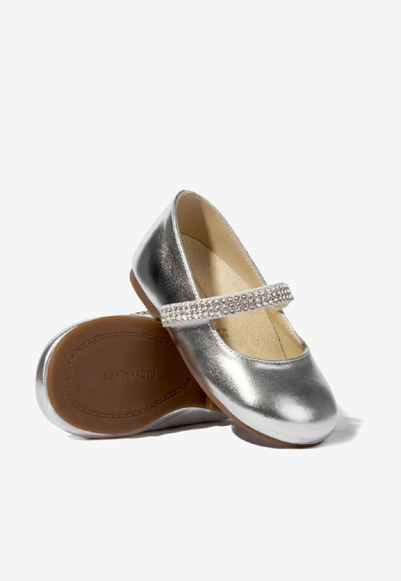 BABYWALKER Girls Crystal Embellished Ballet Flats Silver bPB/6111_SILVER