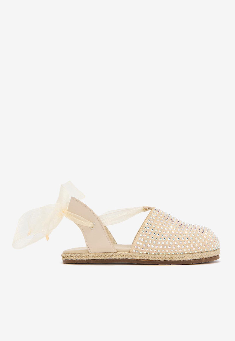BABYWALKER Girls Crystal-Embellished Leather Espadrilles Beige bPB/6113_BEIGE