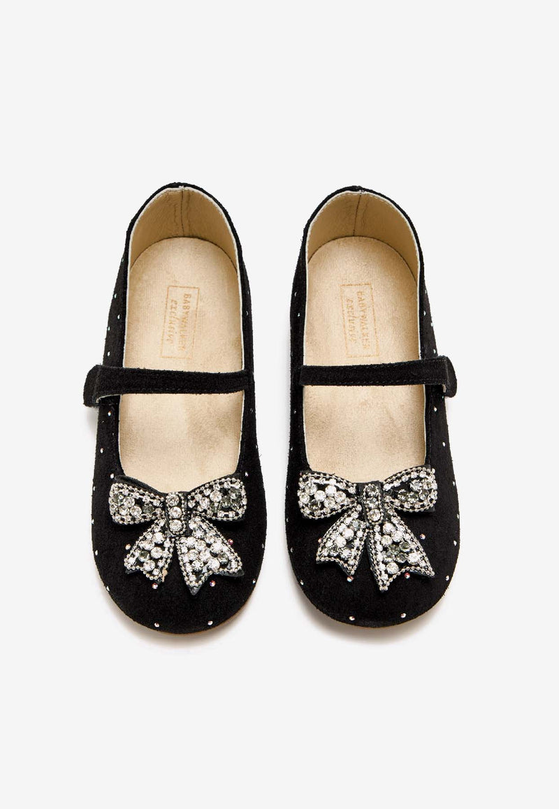 BABYWALKER Girls Crystal-Bow Ballet Flats Black bPB/6124_BLACK