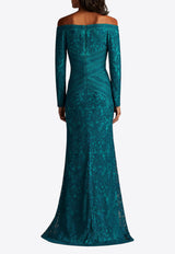 Tadashi Shoji Ishana Off-Shoulder Embroidered Gown Cerulean cik25367l_BLUE