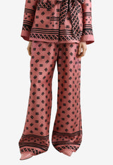 Monogram-Print Silk Wide-Leg Pants