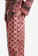 Monogram-Print Silk Wide-Leg Pants