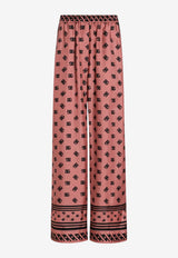 Monogram-Print Silk Wide-Leg Pants