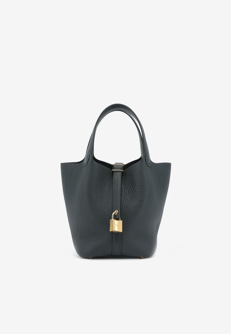 Picotin Lock 18 PM in Vert Mangrove Clemence with Gold Hardware