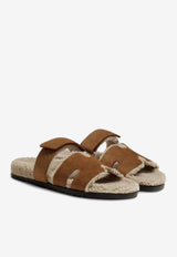 Chypre Sandals in Brun Fumé Suede and Ecru Shearling