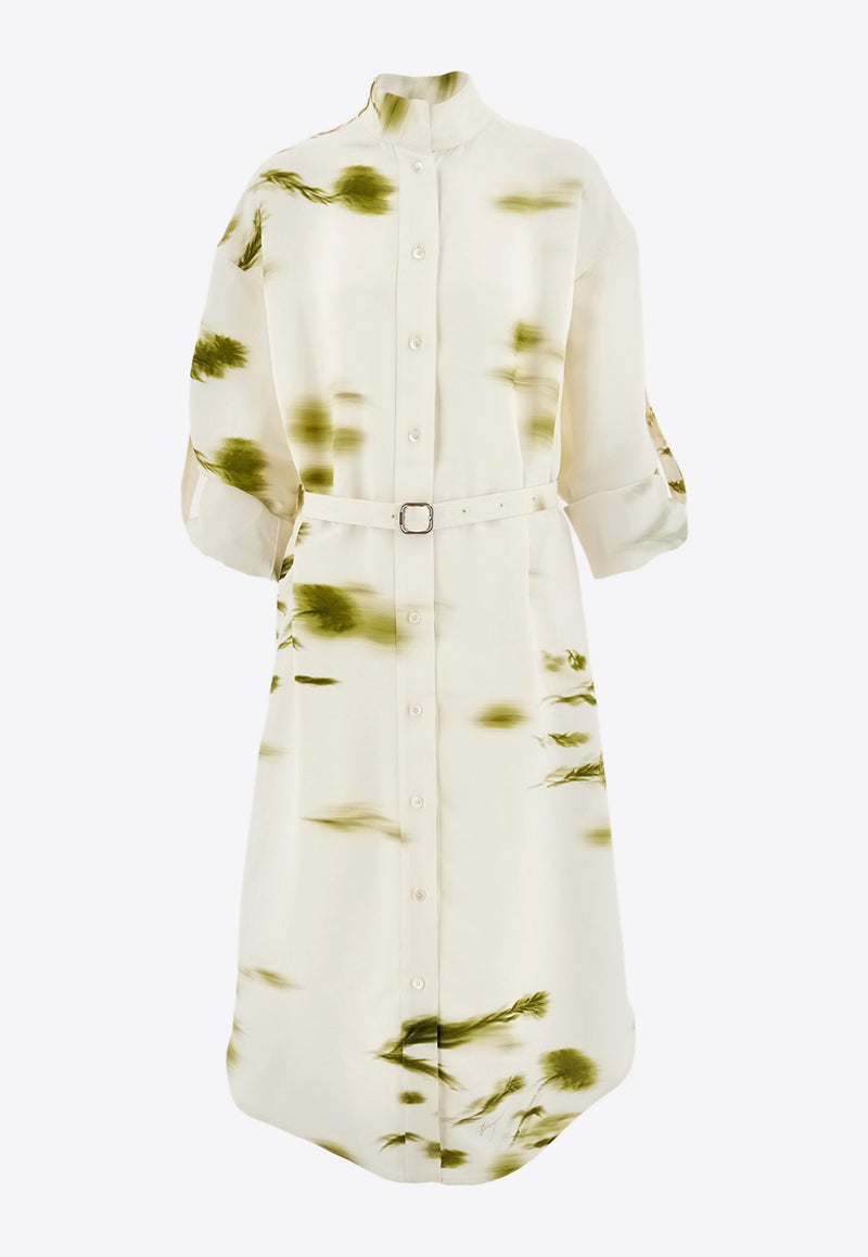 Ferragamo Blossom Print Midi Shirt Dress 13G595 A 781408 WHITE/OLIVE White