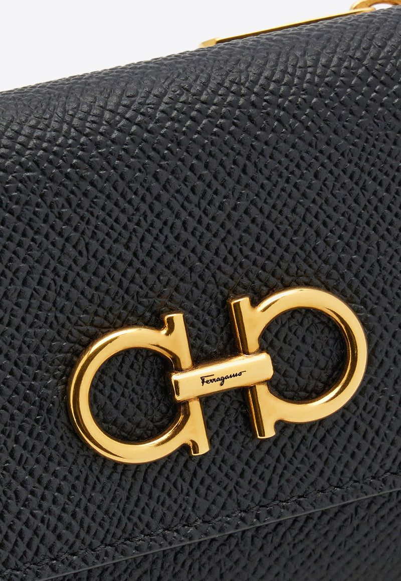 Ferragamo Gancini Tri-Fold Leather Wallet Black 220862 TRIFOLD 779894 NERO