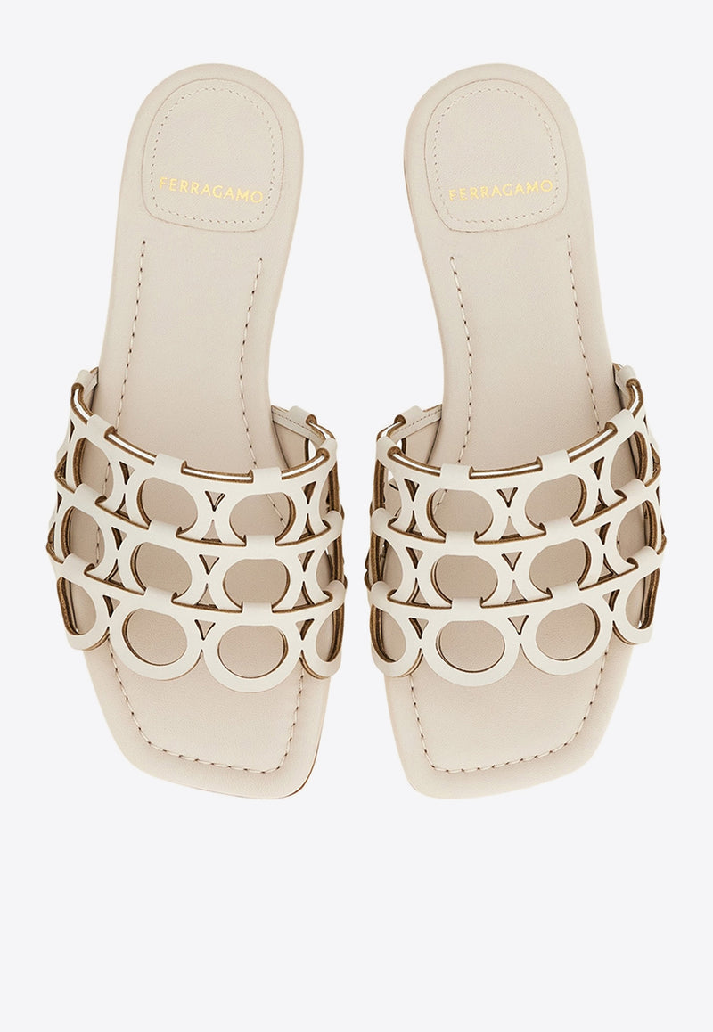 Ferragamo Erne Gancini Leather Slides 01J840 ERNE 782502 DOHA PUMICE Cream