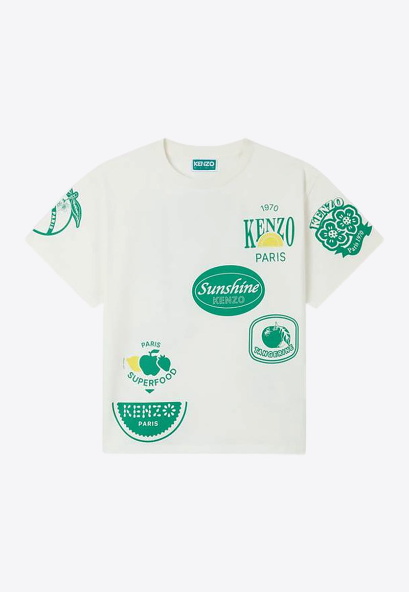 Kenzo Kids Boys Fruits Stickers Print T-shirt K61148/117_OFF-WHITE