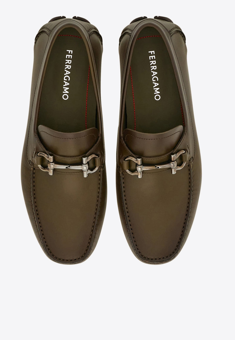 Ferragamo Parigi Gancini Leather Loafers 02C398 PARIGI NEW 778796 NEW OLIVE Olive