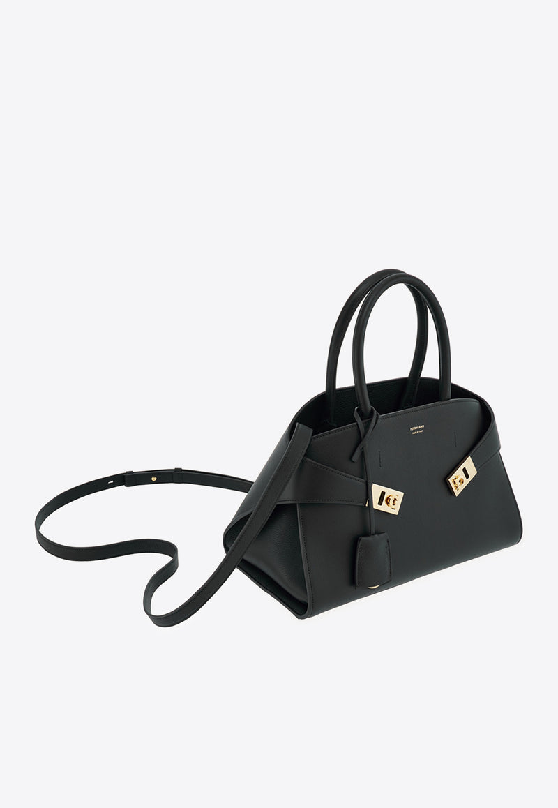 Ferragamo Medium Hug Leather Top Handle Bag Black 215608 HUG TH S 766758 NERO