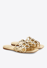 Ferragamo Erne Gancini Leather Slides 01J840 ERNE 782519 MVITLAMINATOMEKONG Gold