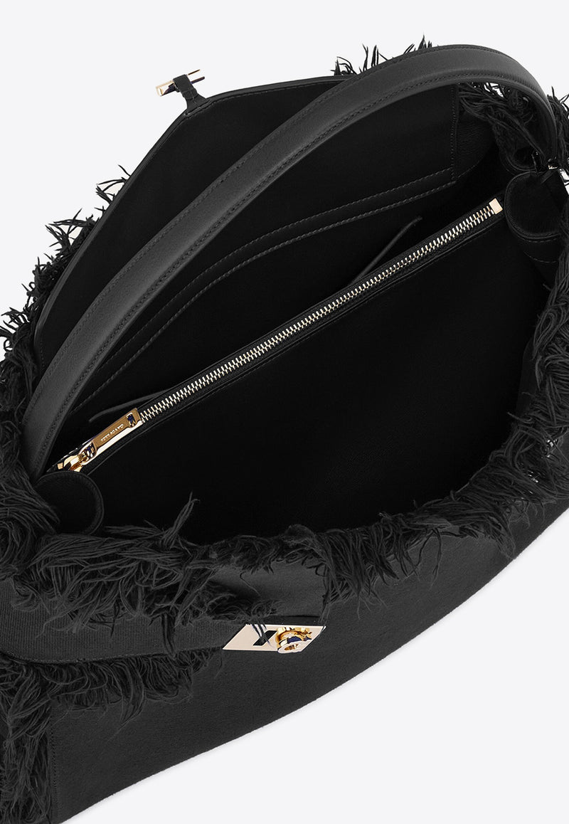 Ferragamo Large Hug Fringed Top Handle Bag Black 21A009 HUG SH M 783897 NERO