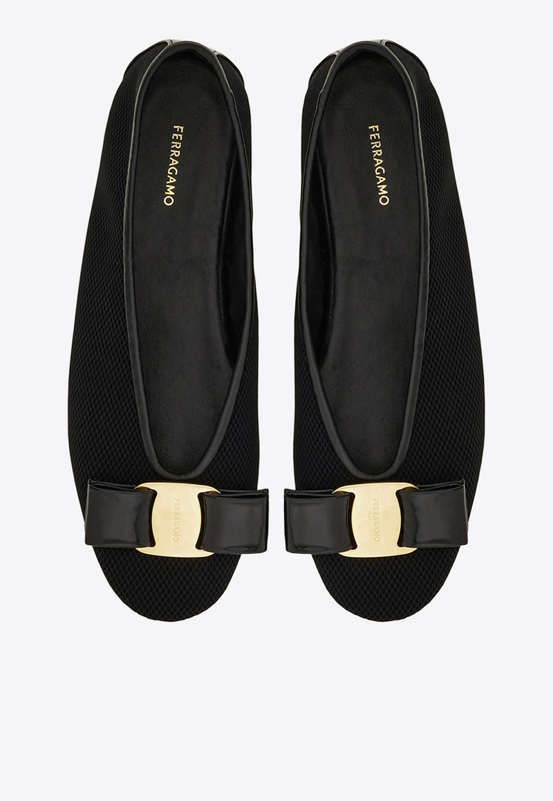 Ferragamo Vanna Vara Bow Ballet Flats 01J965 VANNA MESH 782204 NERO Black