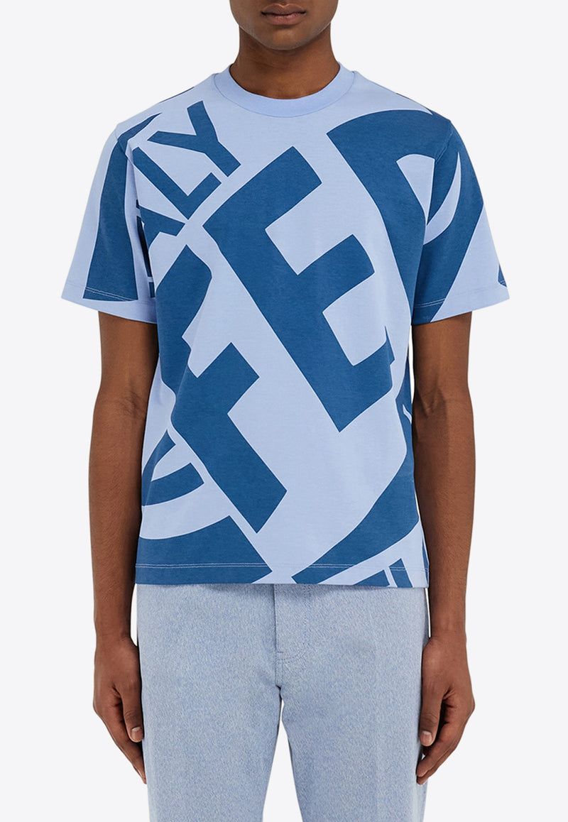 Ferragamo Graphic Print Short-Sleeved T-shirt 122423 H 781244 OXFORDBLUE/TEALBLUE Blue