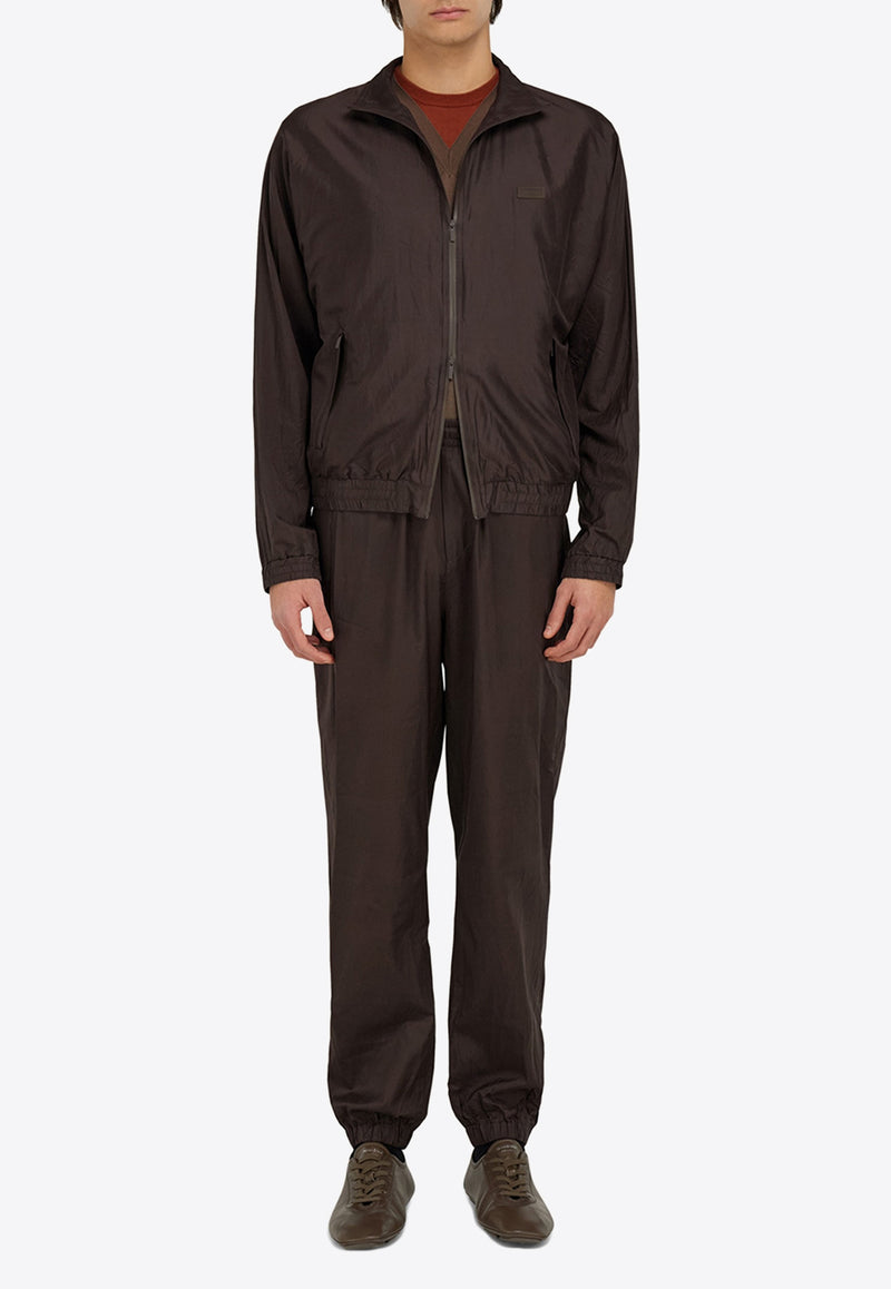 Ferragamo Logo Patch Zip-Up Jacket Brown 144447 B 782926 DARK EXPRESSO