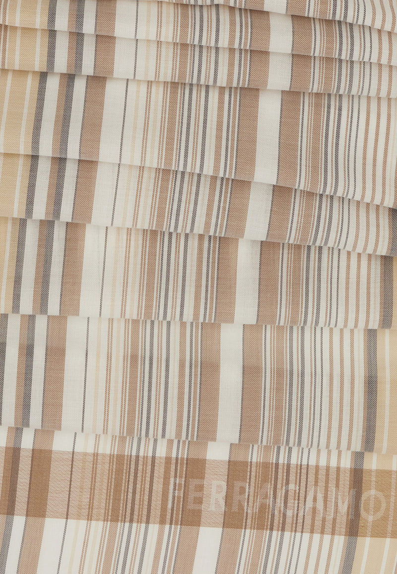 Ferragamo Stripe-Pattern Scarf Beige 520136 ST TWILIGHT 783402 STONE/CORAL