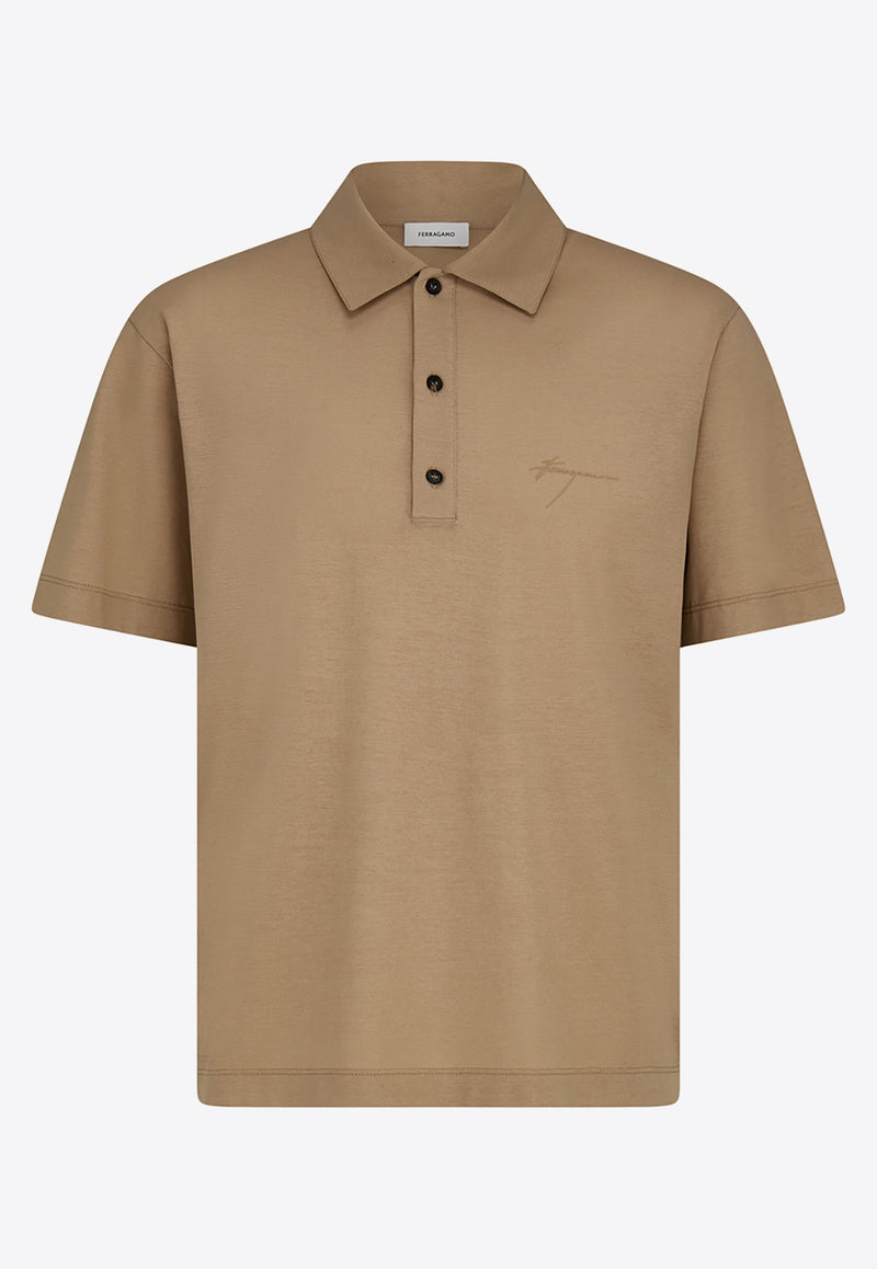 Ferragamo Logo Short-Sleeved Polo T-shirt 122709 H 782780 SAFARI Brown