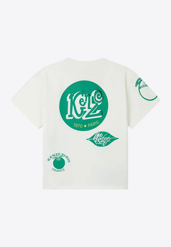 Kenzo Kids Boys Fruits Stickers Print T-shirt K61148/117_OFF-WHITE