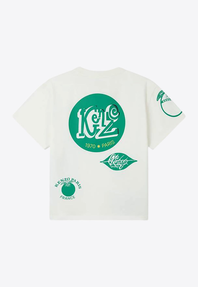 Kenzo Kids Boys Fruits Stickers Print T-shirt K61148/117_OFF-WHITE