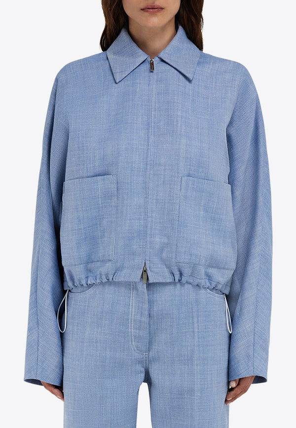 Ferragamo Cropped Zip-Up Jacket 13G362 B 780799 DENIM/WHITE Blue