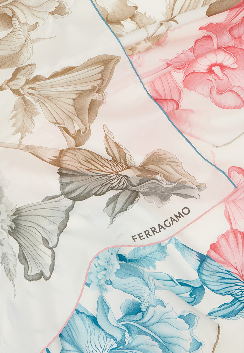 Ferragamo Hydrangea Print Silk Scarf Multicolor 310198 FO ORTENSIE 783657 PASTEL PINK