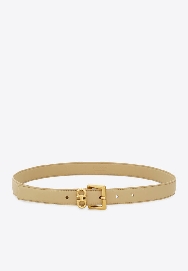 Ferragamo Double Gancini Leather Belt Beige 230346 DONNA H 25 780416 STONE