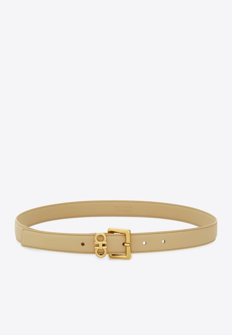 Ferragamo Double Gancini Leather Belt Beige 230346 DONNA H 25 780416 STONE