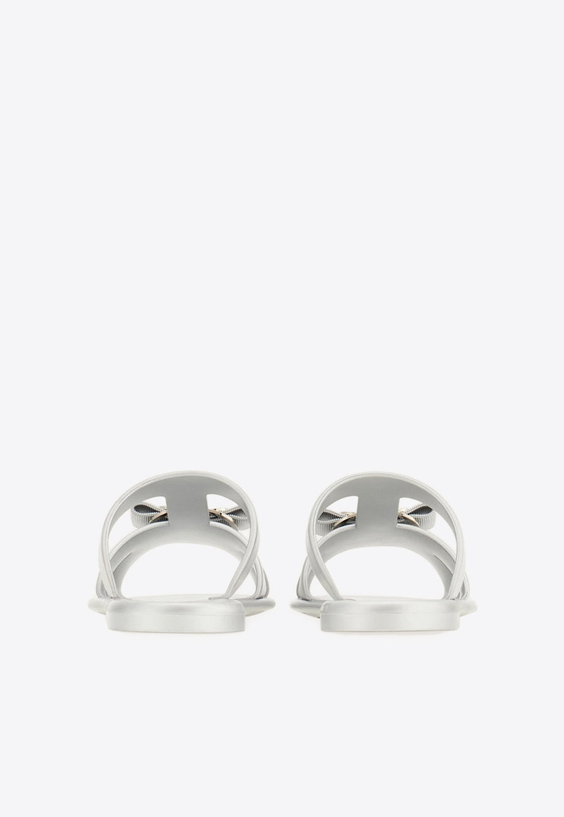 Ferragamo Lilou Vara Bow Slides 01J325 LILOU 779980 SILVER Silver