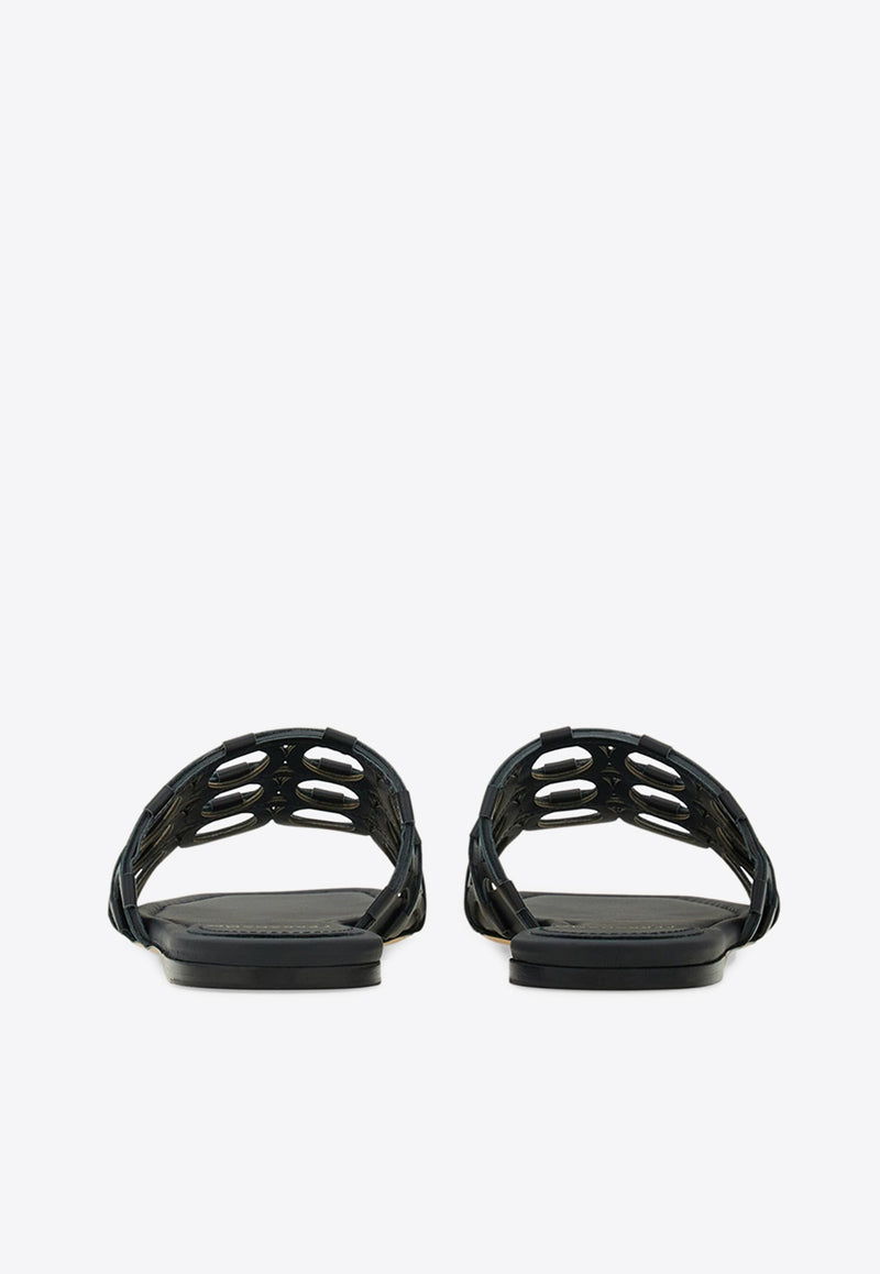 Ferragamo Erne Gancini Leather Slides 01J840 ERNE 782514 DOHA NERO Black