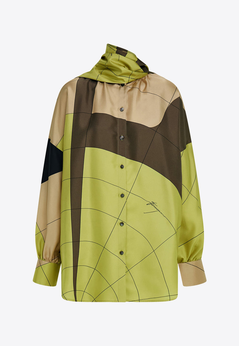 Ferragamo Parachute Pattern Silk Blouse Green 13H171 C 784130 LEMONGRASS/CON/SAF