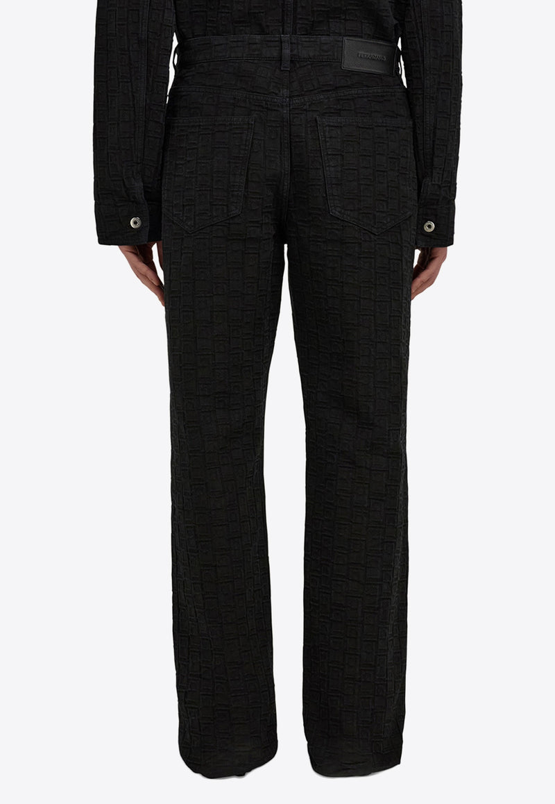 Ferragamo Monogram Jacquard Straight-Leg Jeans Black 144465 P 782902 PPT