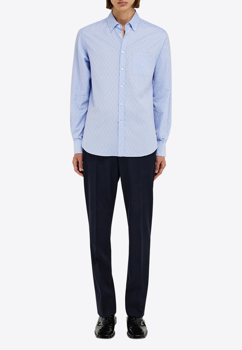 Ferragamo Monogram Jacquard Button-Up Shirt Light Blue 144352 C 780414 OXFORD BLUE