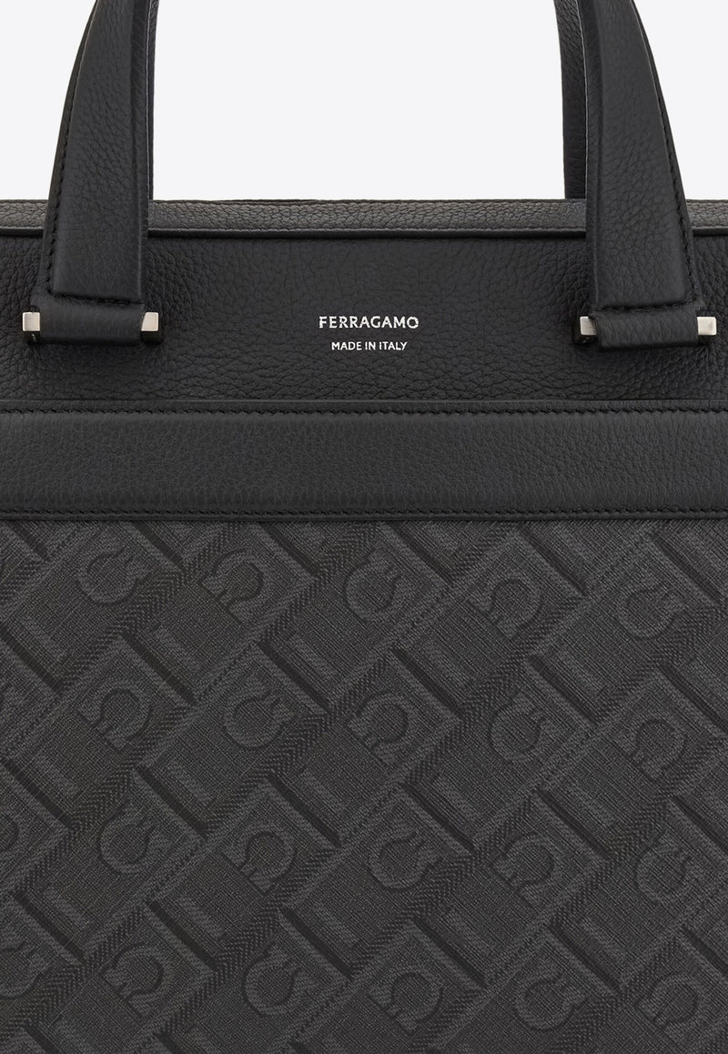 Ferragamo Monogram Jacquard Briefcase Black 241723 ALL OVER 781303 NERO GRI