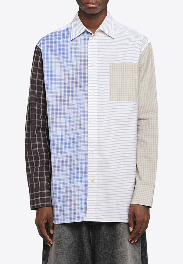 JW Anderson Patchwork Long-Sleeved Checked Shirt Multicolor SH0350PG1689899_BLUE MULTI