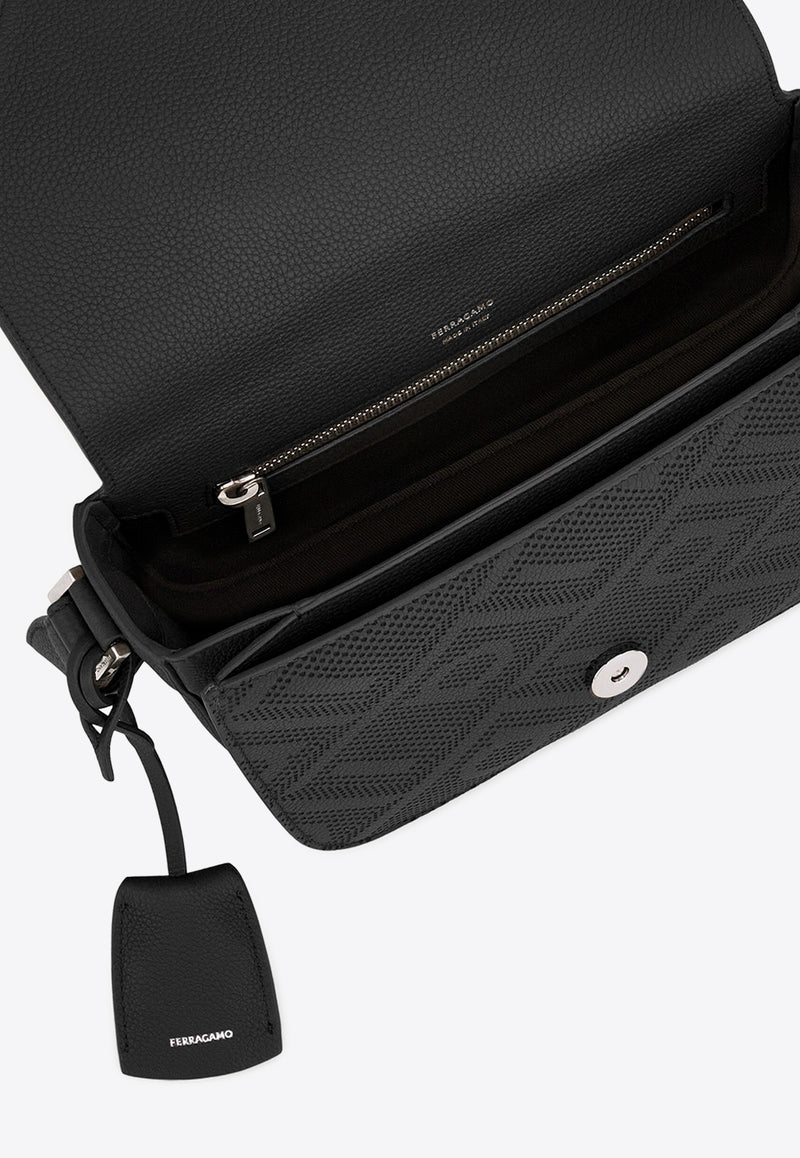 Ferragamo Small Fiamma Leather Messenger Bag Black 241588 FIAMMA 784126 NERO