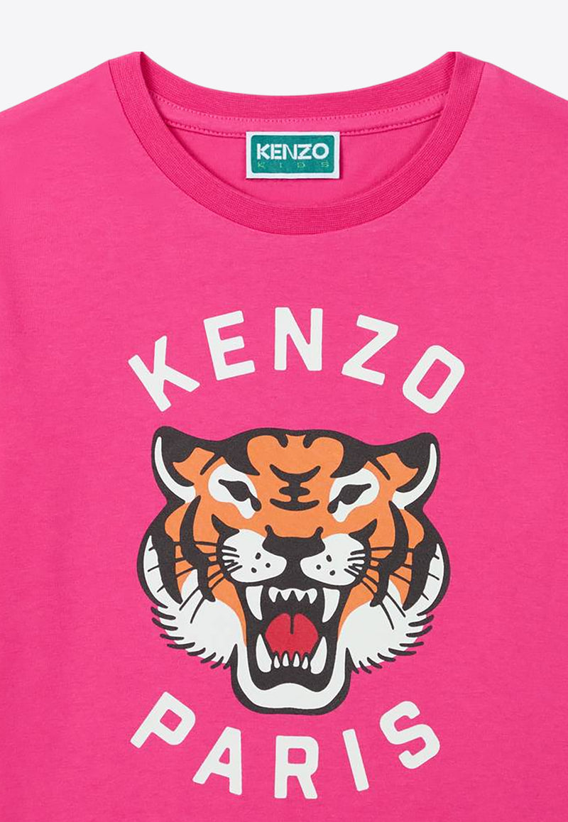 Kenzo Kids Girls Lucky Tiger Print T-shirt Raspberry K61054/483_PINK