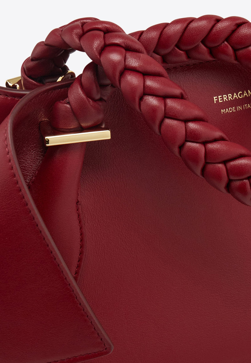 Ferragamo Medium Folded Leather Top Handle Bag Bordeaux 219865 SCARF TH S 781030 BORGOGNA