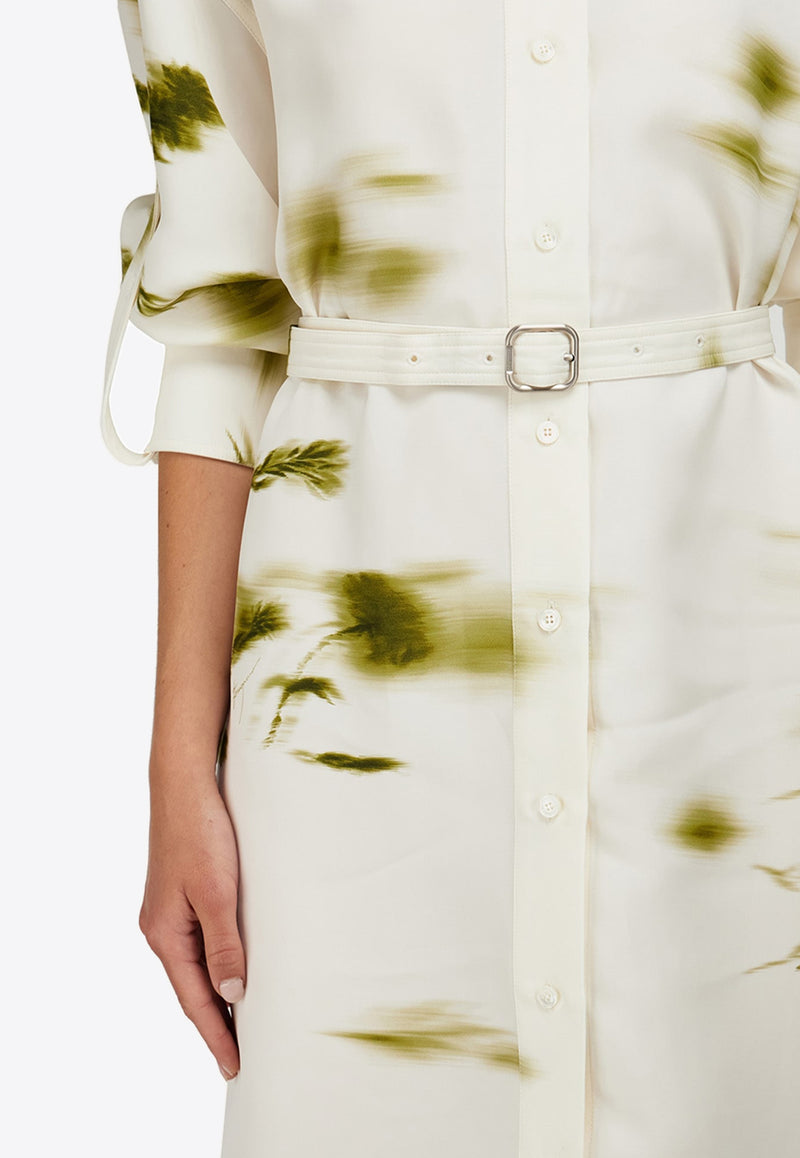 Ferragamo Blossom Print Midi Shirt Dress 13G595 A 781408 WHITE/OLIVE White