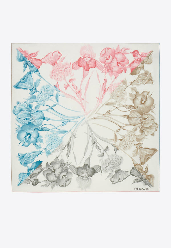 Ferragamo Hydrangea Print Silk Scarf Multicolor 310198 FO ORTENSIE 783657 PASTEL PINK